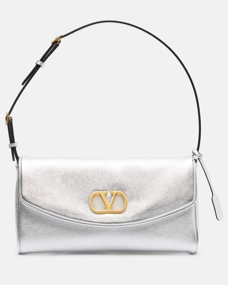 Valentino Garavani Borsa a spalla DeVain Small in pelle metallizzata Argento