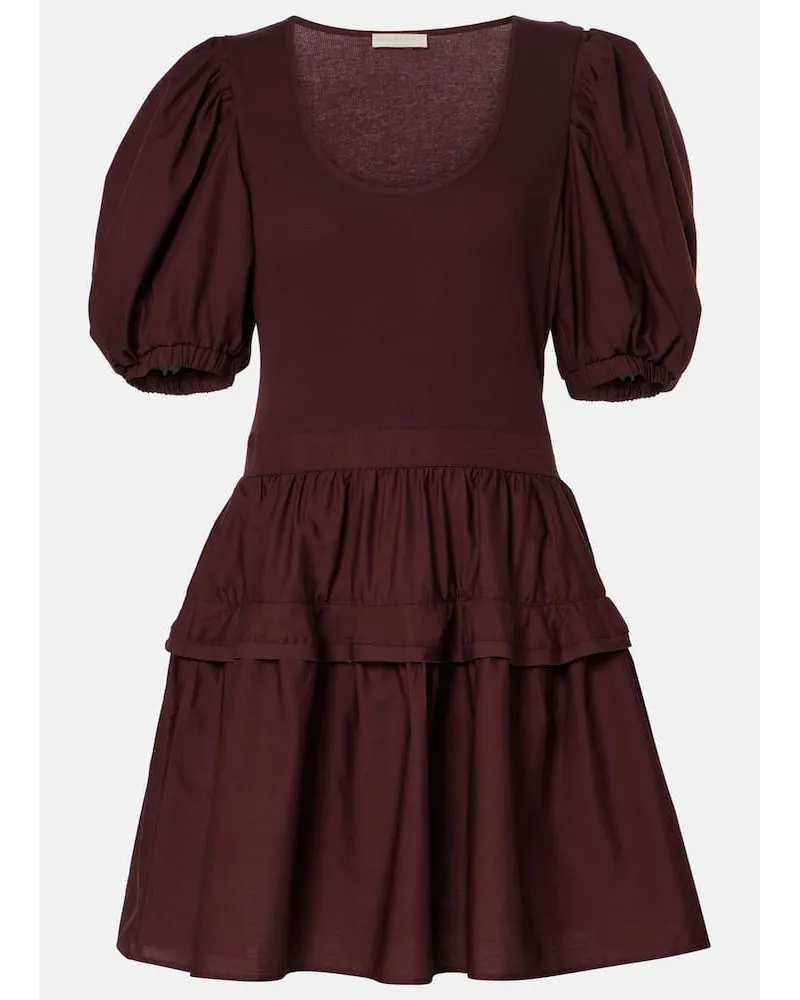 Ulla Johnson Abito corto Tilda in misto cotone Borgogna