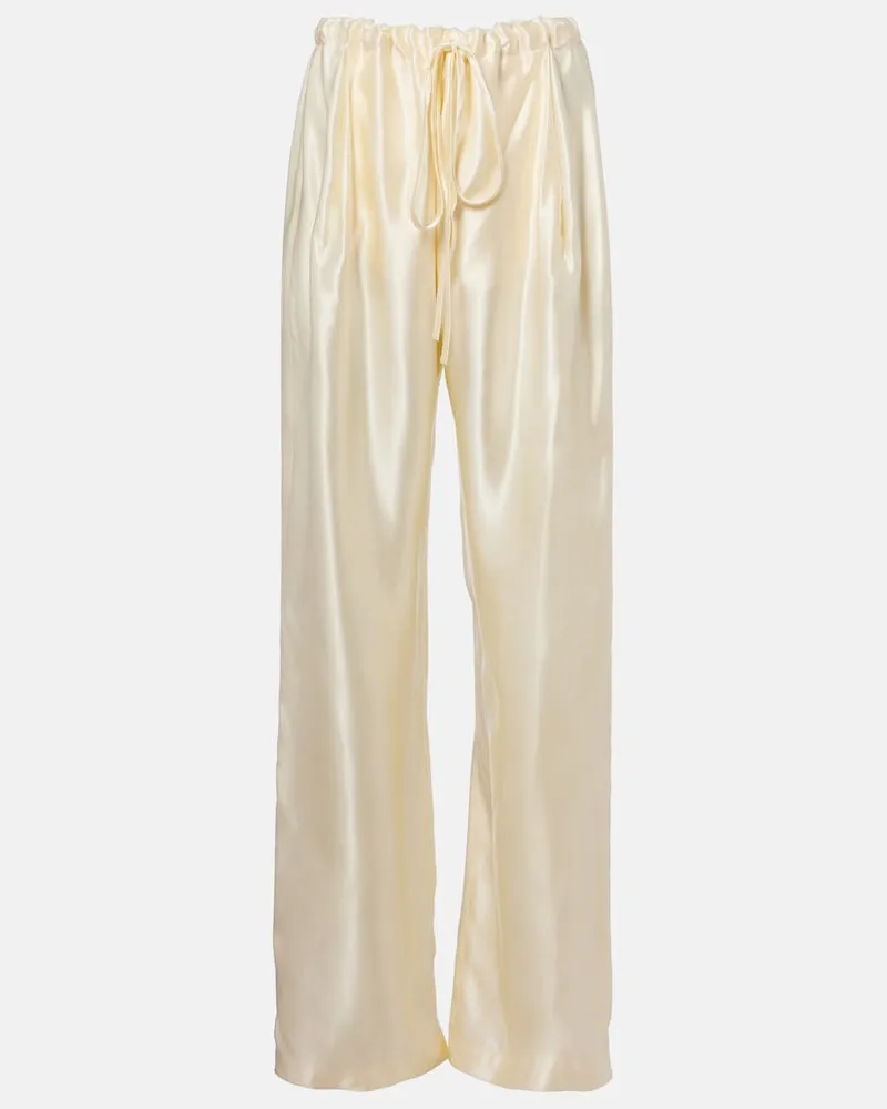 KHAITE Pantaloni Rohen in raso a gamba larga Bianco