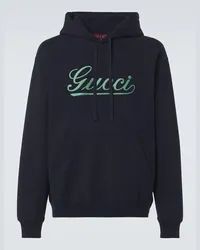 Gucci Felpa in jersey di cotone con logo Blu