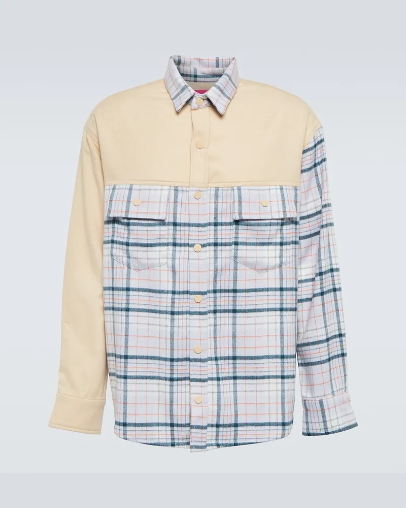The Elder Statesman Camicia in lana, seta e cashmere a quadri Blu