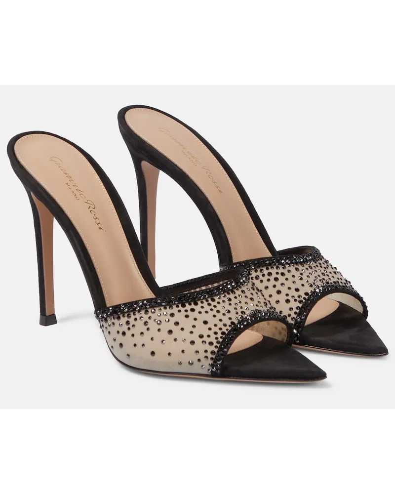 Gianvito Rossi Sandali Elle 115 in mesh con cristalli Nero