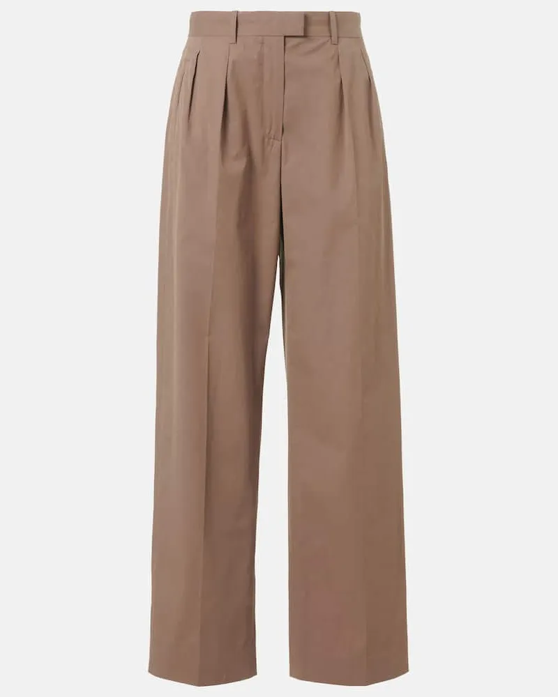 The Row Pantaloni a gamba larga Alfidis in cotone Marrone