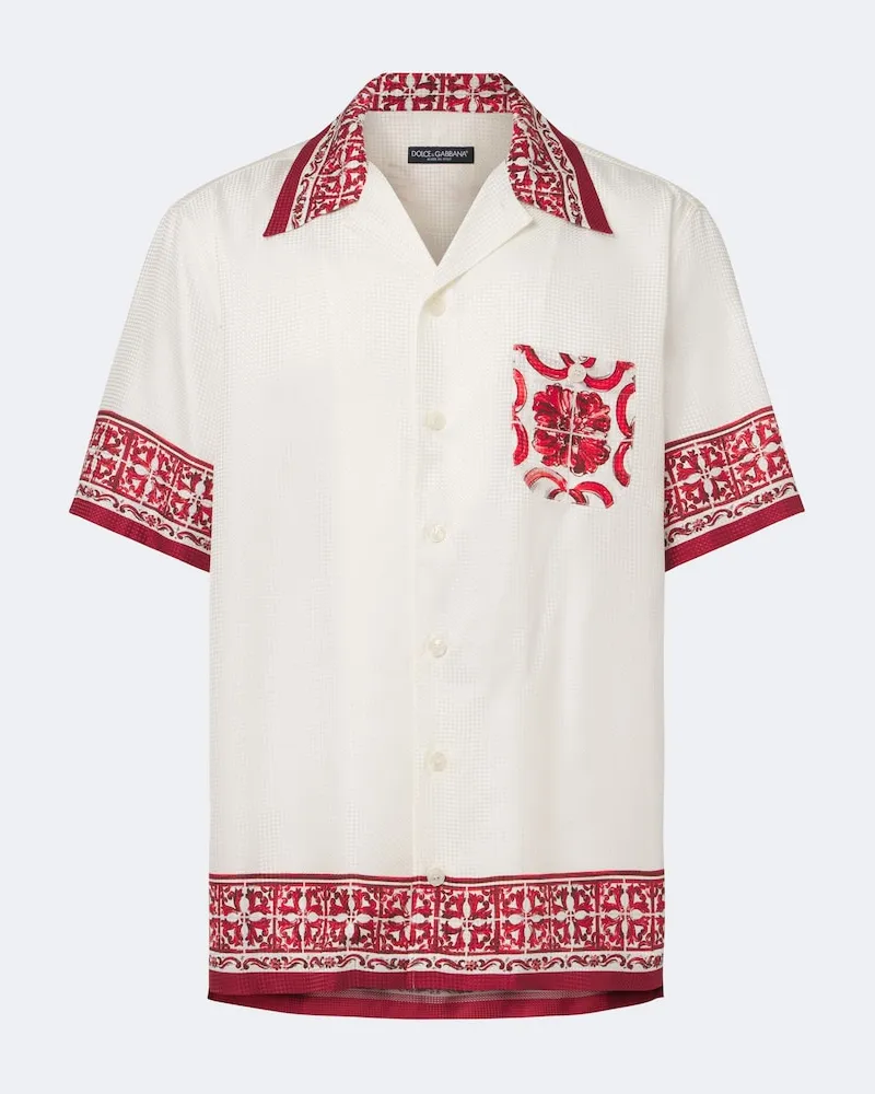 Dolce & Gabbana Camicia Majolica in jacquard di seta Bianco