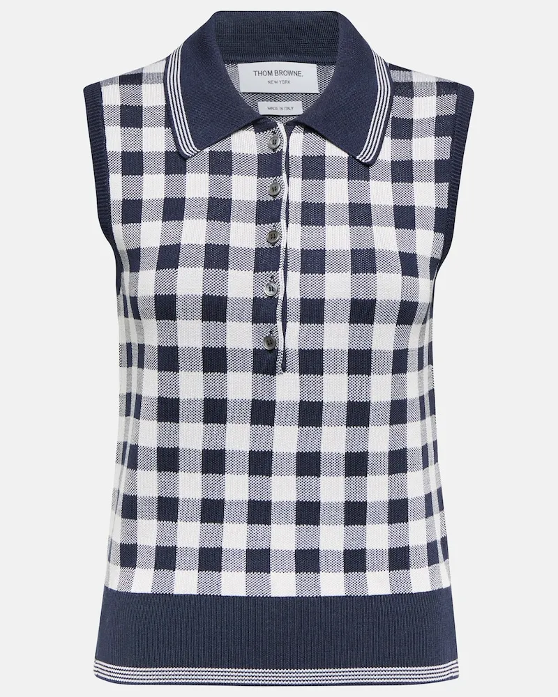 Thom Browne Gilet in seta a quadretti Blu