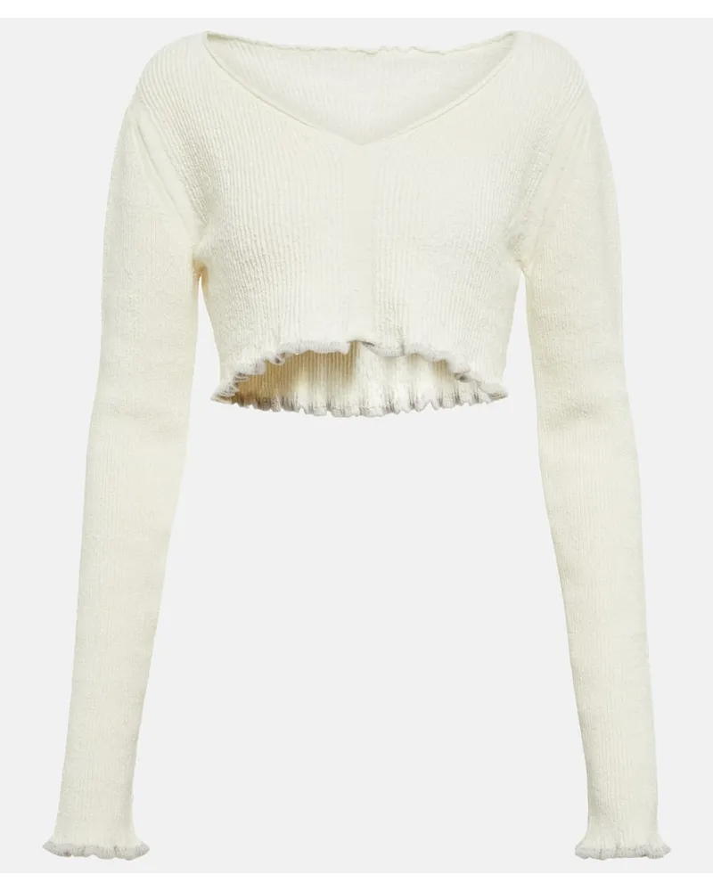 Jacquemus Top cropped Santon in misto lino Bianco