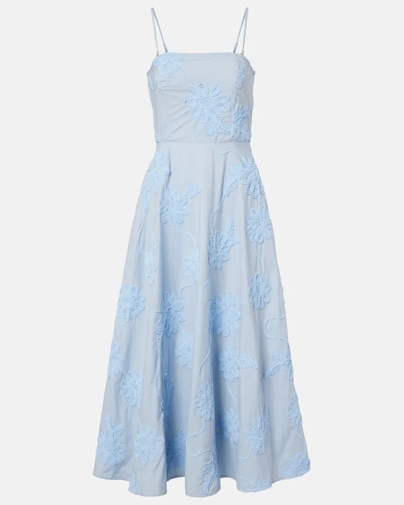 ROTATE Birger Christensen Abito midi in cotone con ricamo Blu