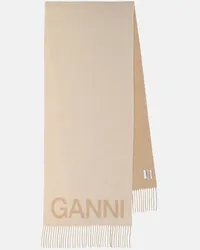 Ganni Sciarpa in lana con frange Beige