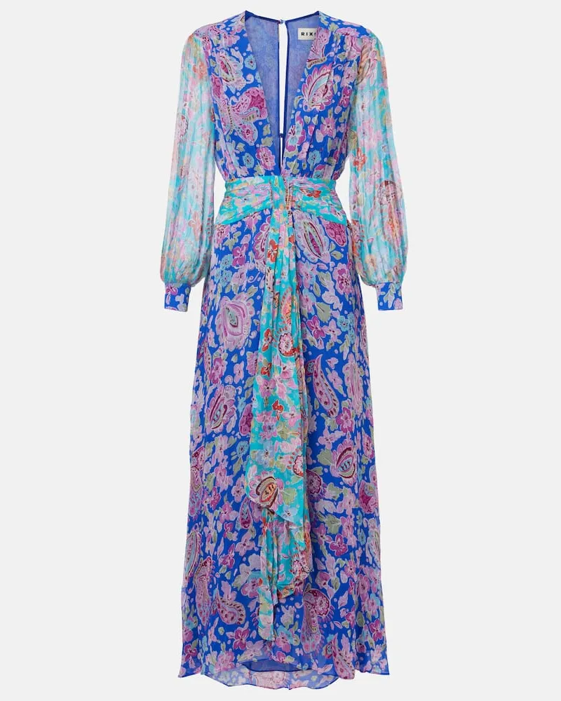 RIXO Abito lungo Meera in chiffon Blu