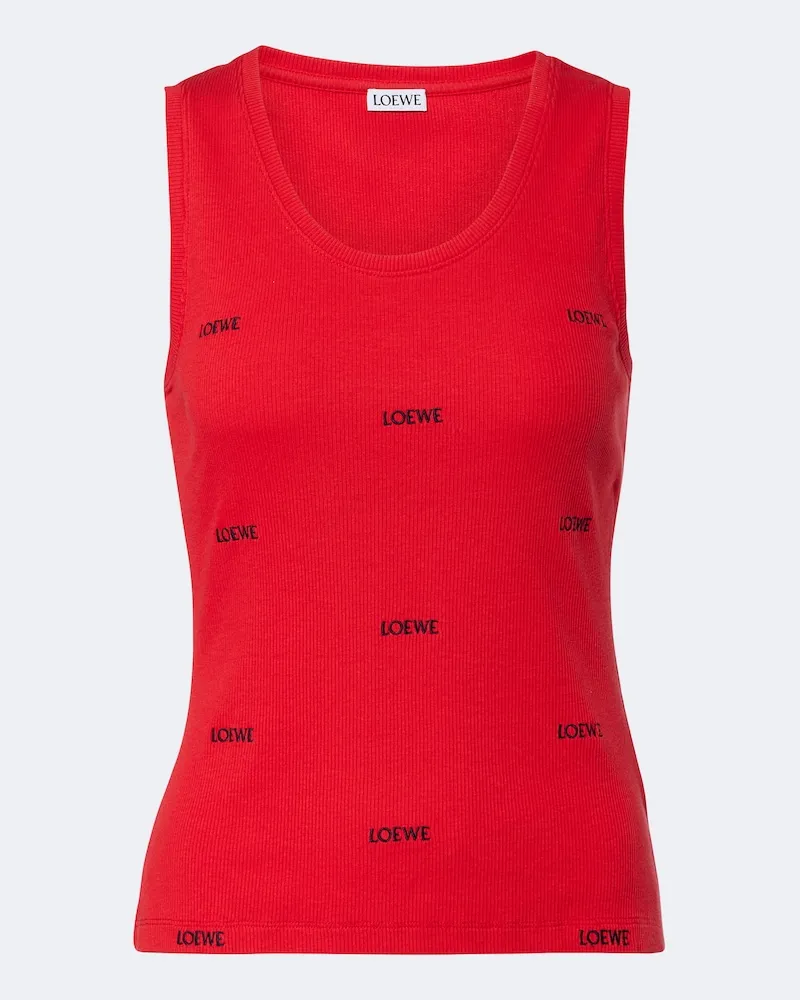 Loewe Top in cotone a coste con logo Rosso