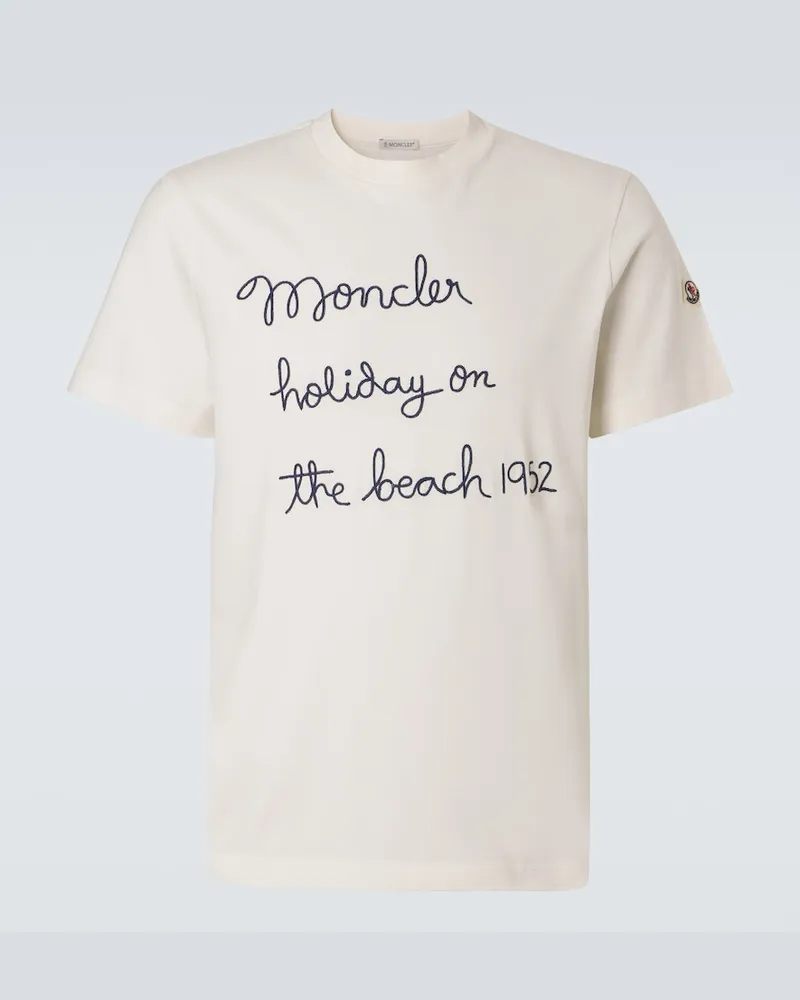 Moncler T-shirt in jersey di cotone con ricamo Bianco