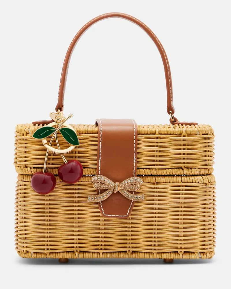 Self-Portrait Borsa Mini in rattan Beige