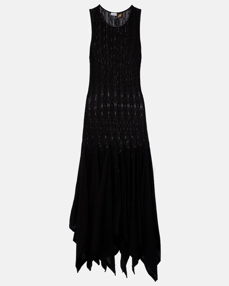 Loewe Paula's Ibiza - Abito lungo in jersey di cotone pointelle Nero