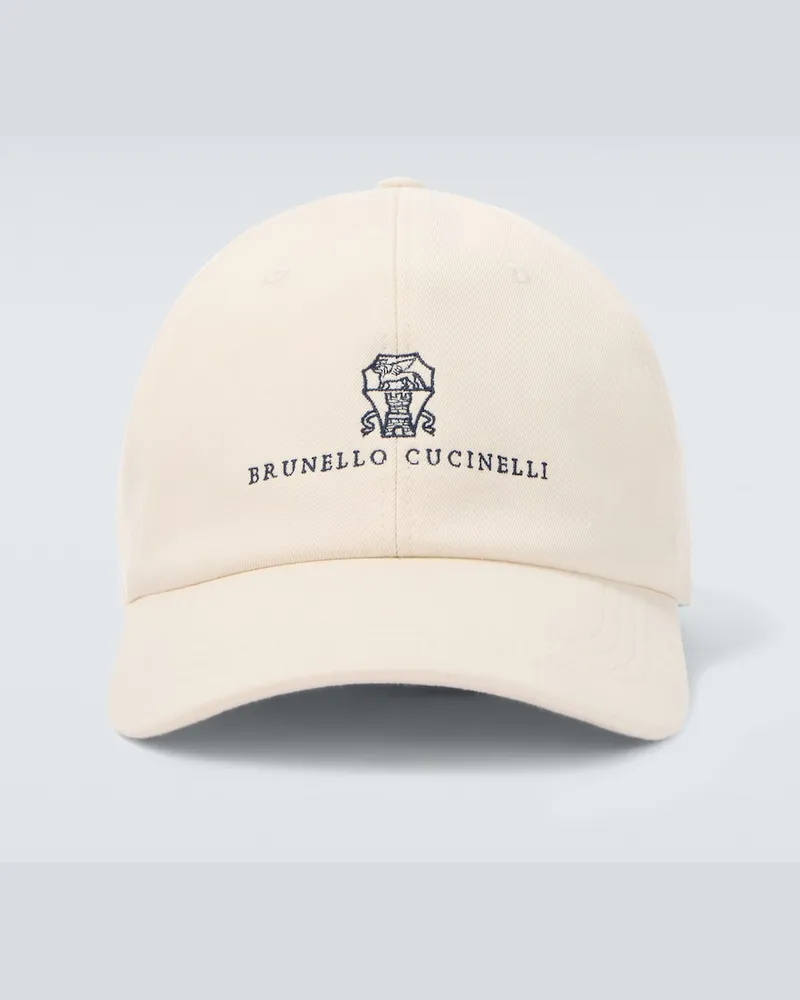 Brunello Cucinelli Cappello da baseball in canvas con logo Bianco