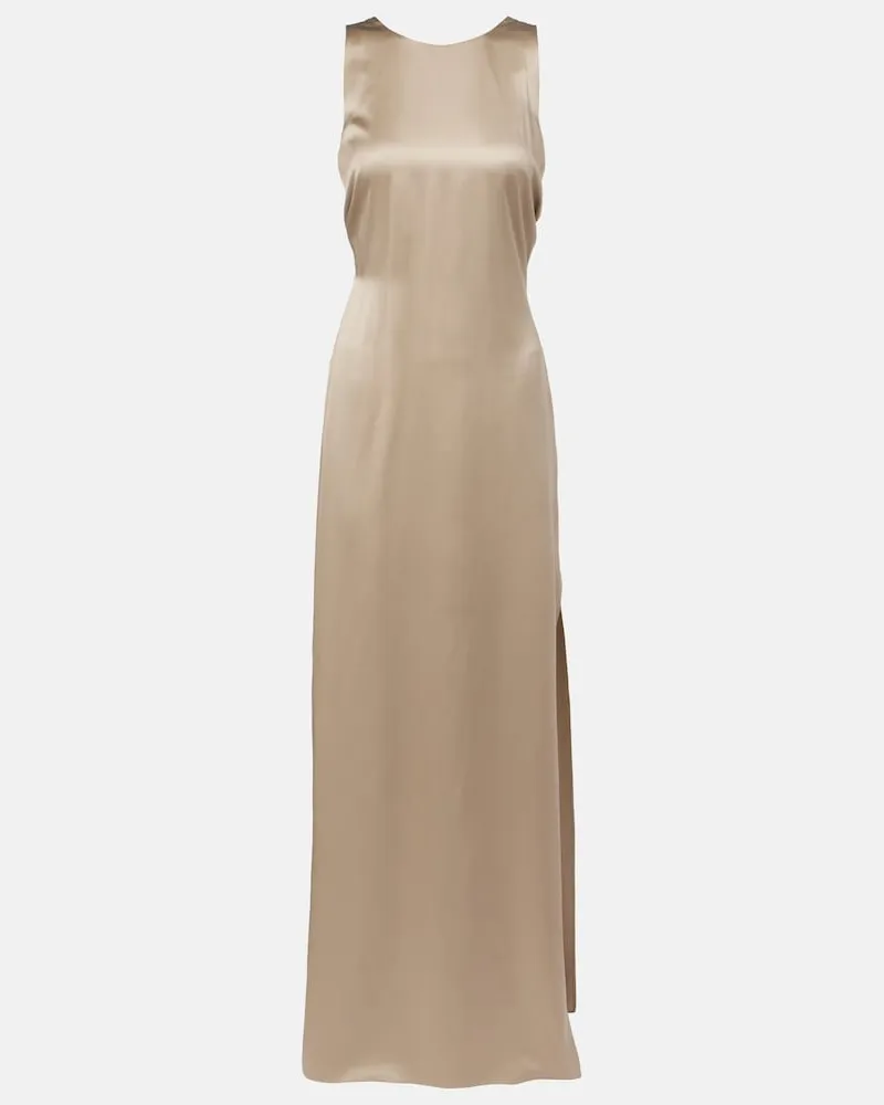 Max Mara Abito lungo Azoto in satin di seta Beige