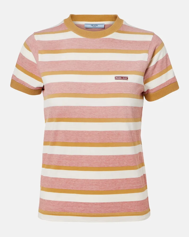 Prada T-shirt in jersey di cotone a righe Rosso