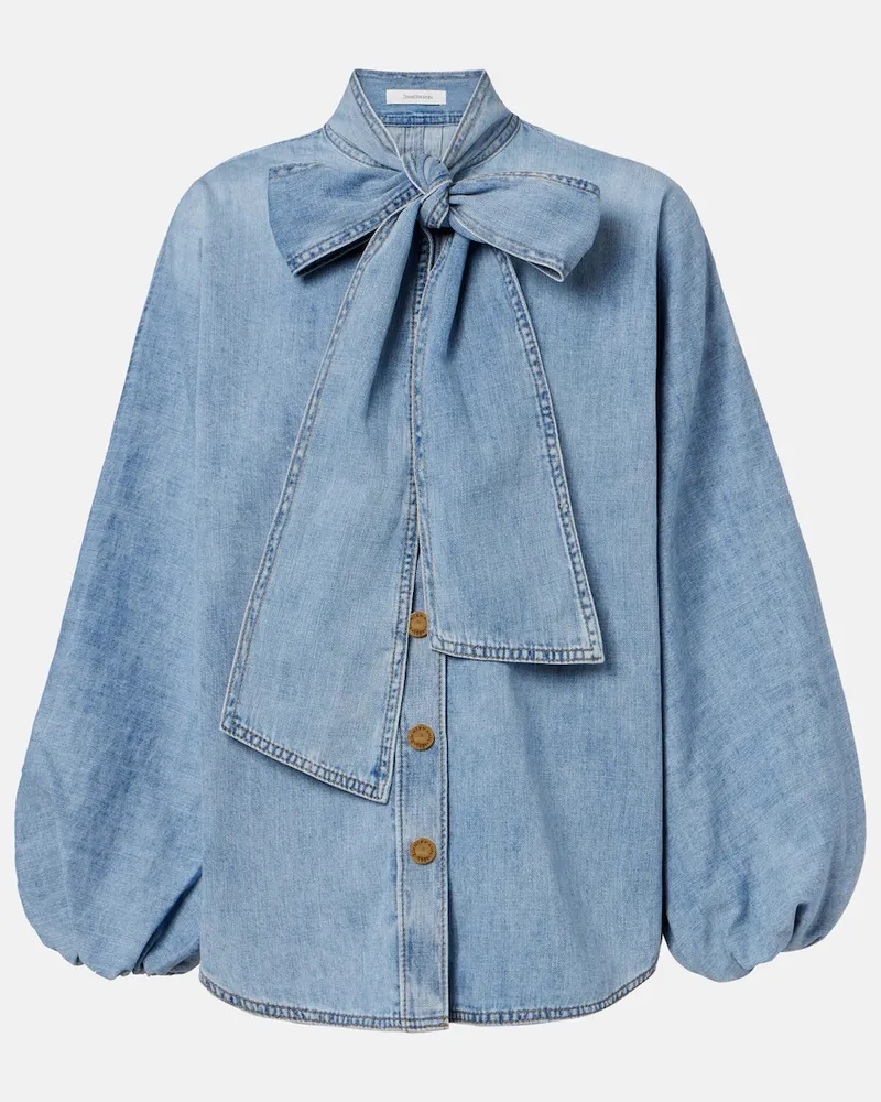 Zimmermann Blusa Indra in denim con fiocco Blu