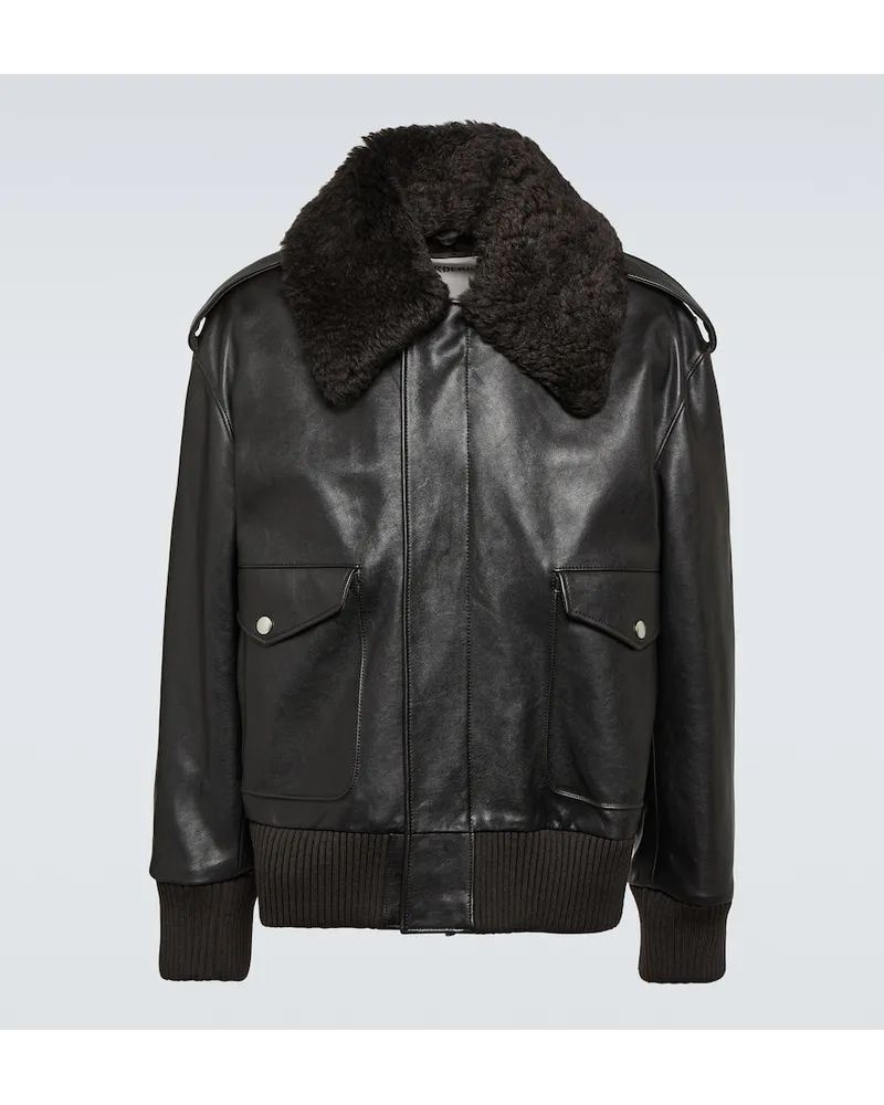 Burberry Giacca in pelle con shearling Nero