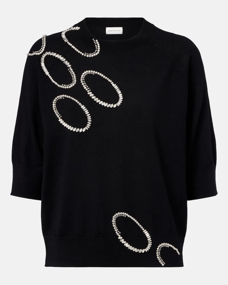 Dries van Noten Pullover in lana con decorazioni Nero