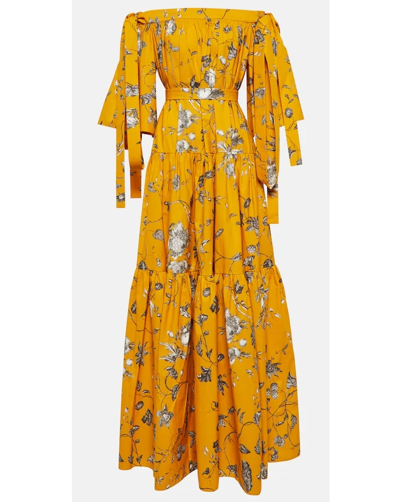 Erdem Abito lungo in cotone con stampa Giallo
