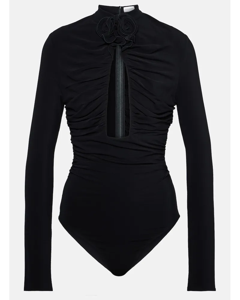Magda Butrym Body con cut-out, ruches e applicazione Nero