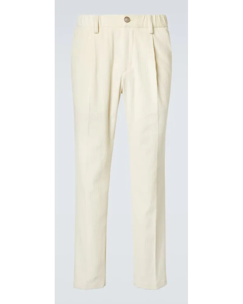Herno Pantaloni slim in cotone e cashmere a righe Bianco