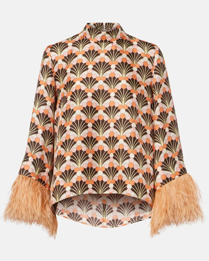 La DoubleJ Top Make An Exit in twill di seta con piume Multicolore