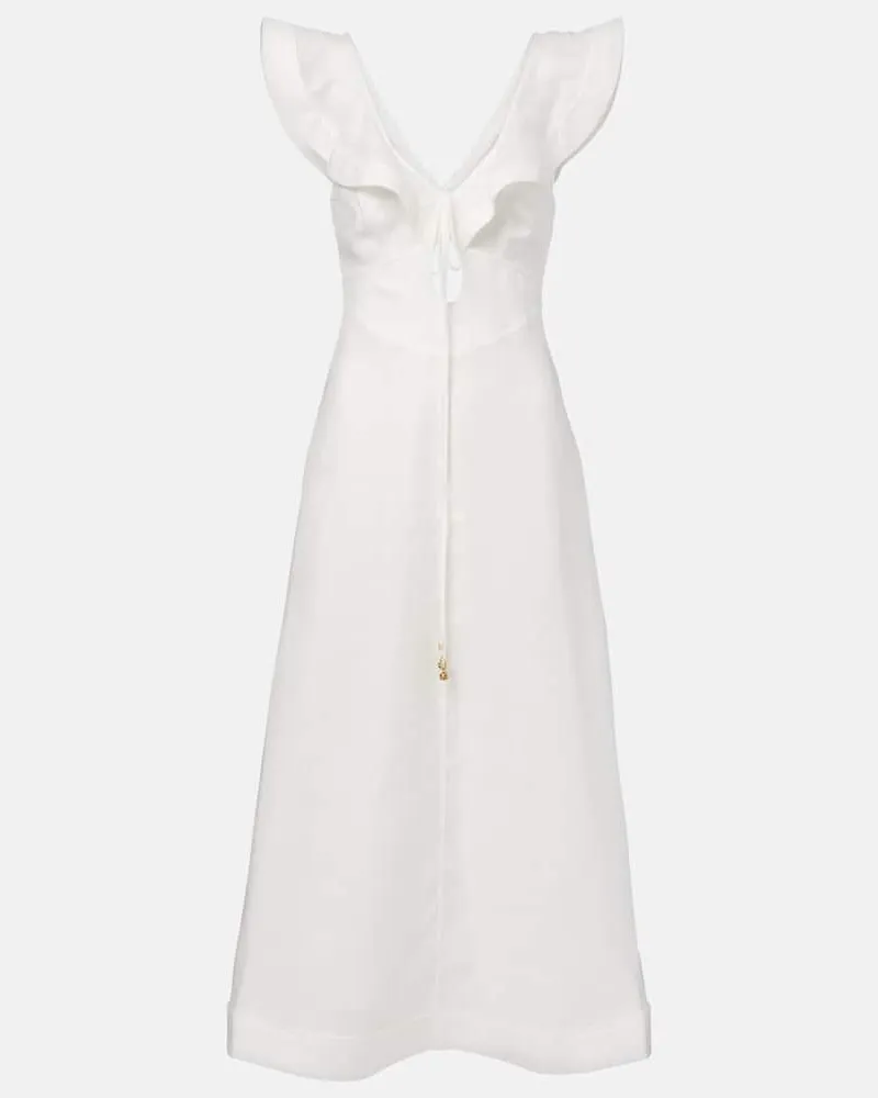 Zimmermann Abito midi Rhiannon in lino con stampa floreale Bianco