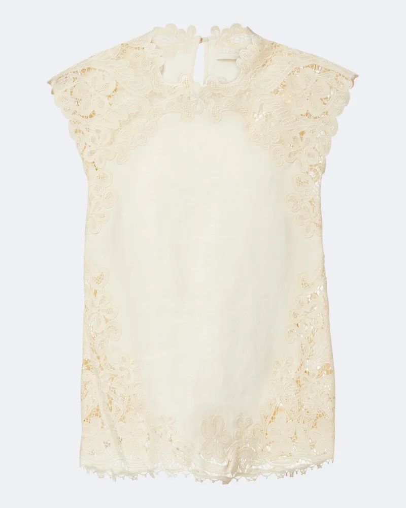 Ulla Johnson Top Amelie in lino con crochet Bianco