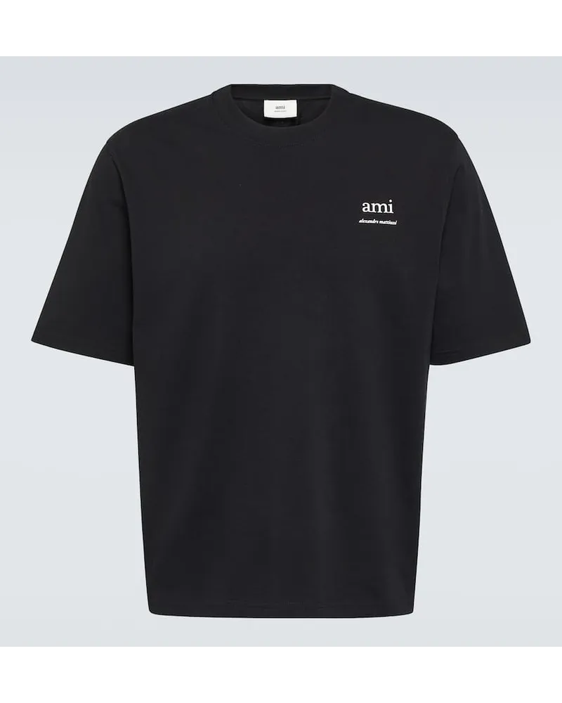 AMI Paris T-shirt in jersey di cotone con logo Nero