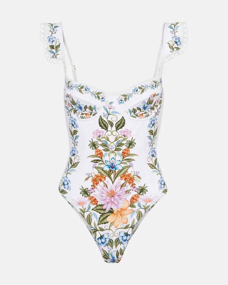 FARM Rio Costume intero Sweet Bloom con volant Bianco