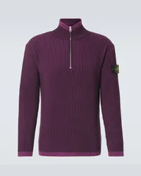 Stone Island Pullover Compass in lana con zip Borgogna