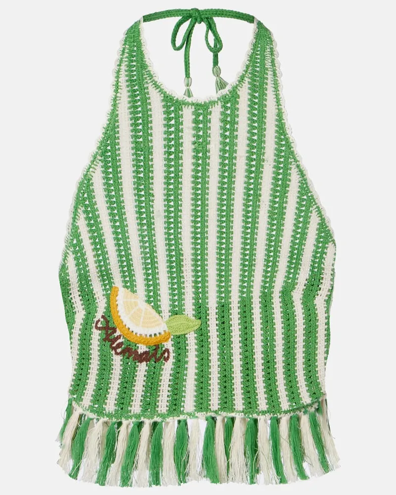 ALEMAIS AlÃ©mais Top cropped Sundae in cotone con ricamo Verde