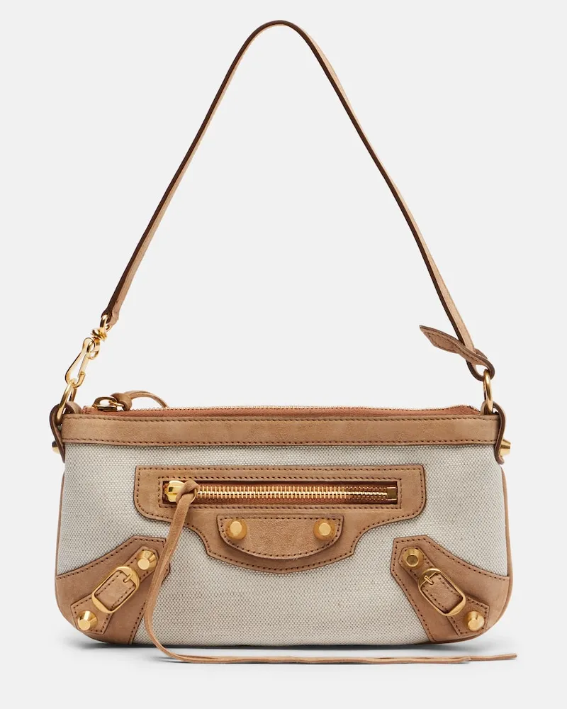 Balenciaga Borsa a spalla Le City Mini con suede Beige