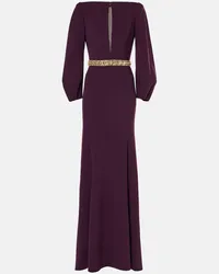 Jenny Packham Abito lungo Layla in crêpe con cristalli Viola