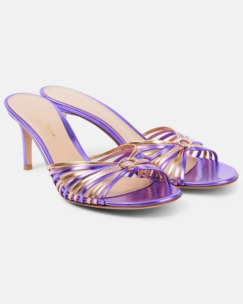 Gianvito Rossi Mules 70 in pelle metallizzata Viola