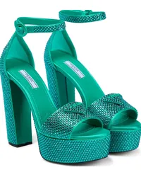 Prada Sandali in raso con plateau e cristalli Verde