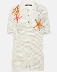 Versace Polo in crochet di cotone con ricamo Bianco