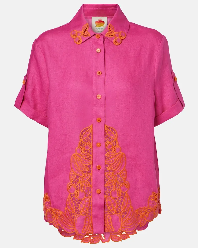 FARM Rio Camicia in lino con ricamo Rosa