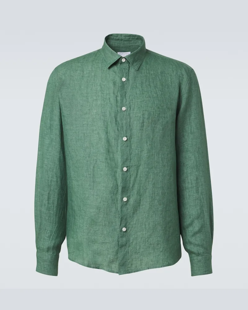 Sunspel Camicia in lino Verde