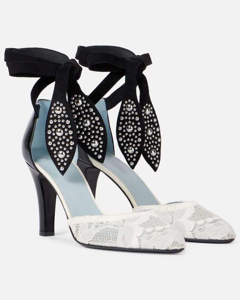 Valentino Garavani Pumps Foliefoliage 85 in pizzo e suede Bianco