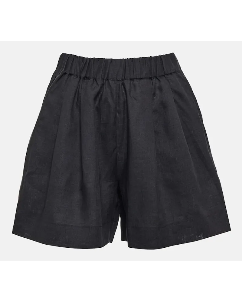 ASCENO Shorts Zurich in lino a gamba larga Nero