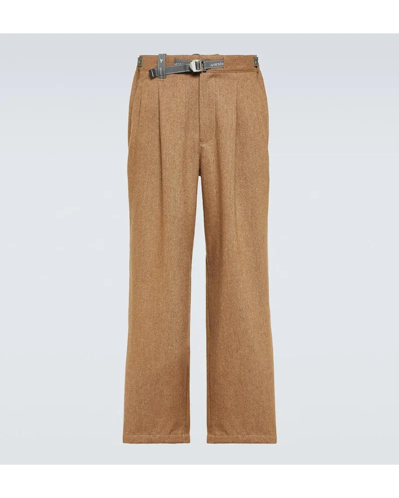 and wander Pantaloni Re Wool in tweed a gamba larga Beige