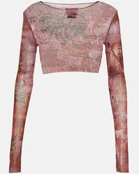 Jean Paul Gaultier x KNWLS - Top cropped in mesh con stampa Rosa