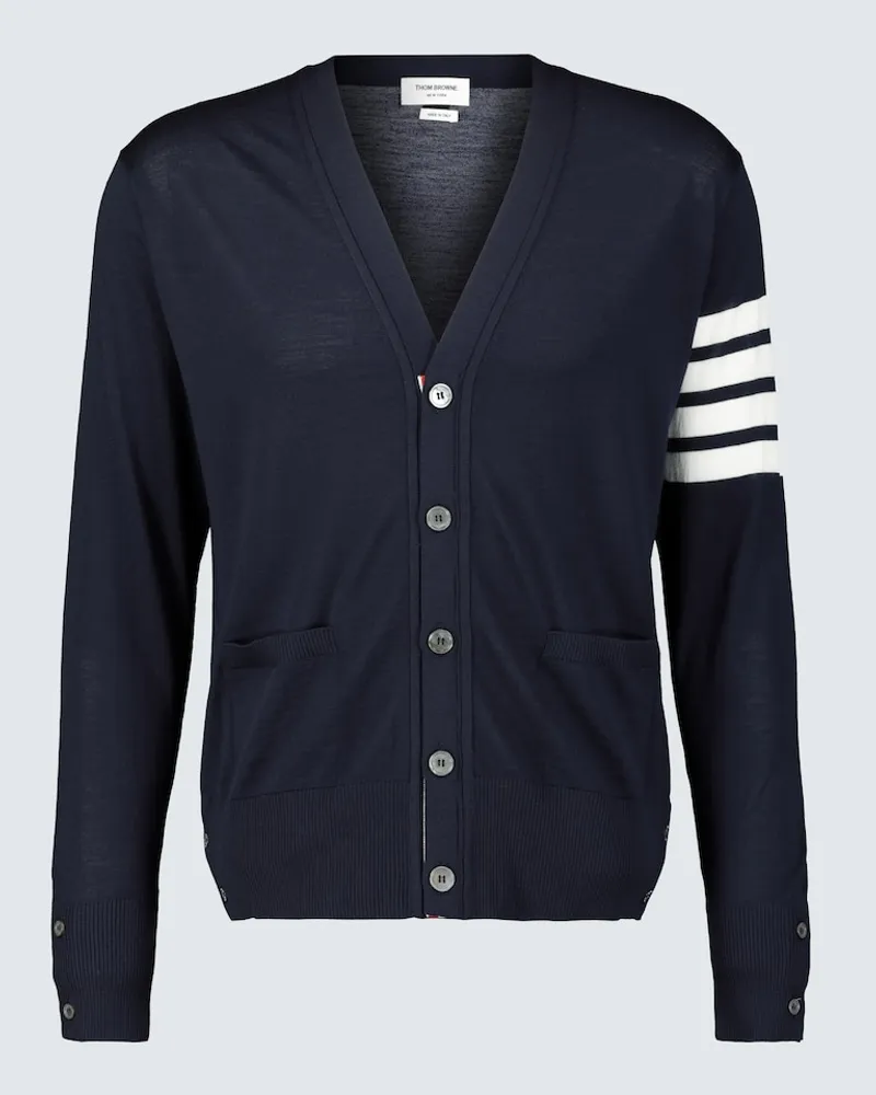 Thom Browne Cardigan in lana 4-Bar Blu