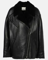 Isabel Marant Cappotto Adelina in pelle con shearling Nero