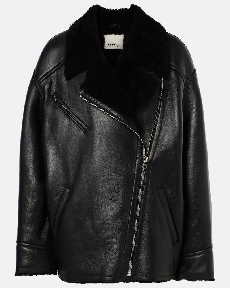 Isabel Marant Cappotto Adelina in pelle con shearling Nero