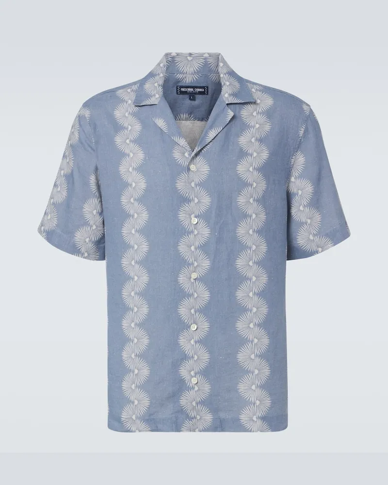 Frescobol Carioca Camicia bowling Roberto in lino Blu