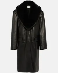 Magda Butrym Cappotto in pelle con pelliccia sintetica Nero