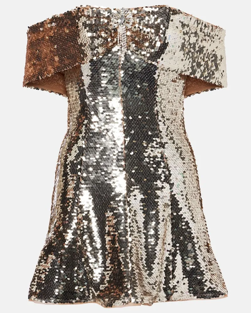 Self-Portrait Abito corto off-shoulder con paillettes Oro